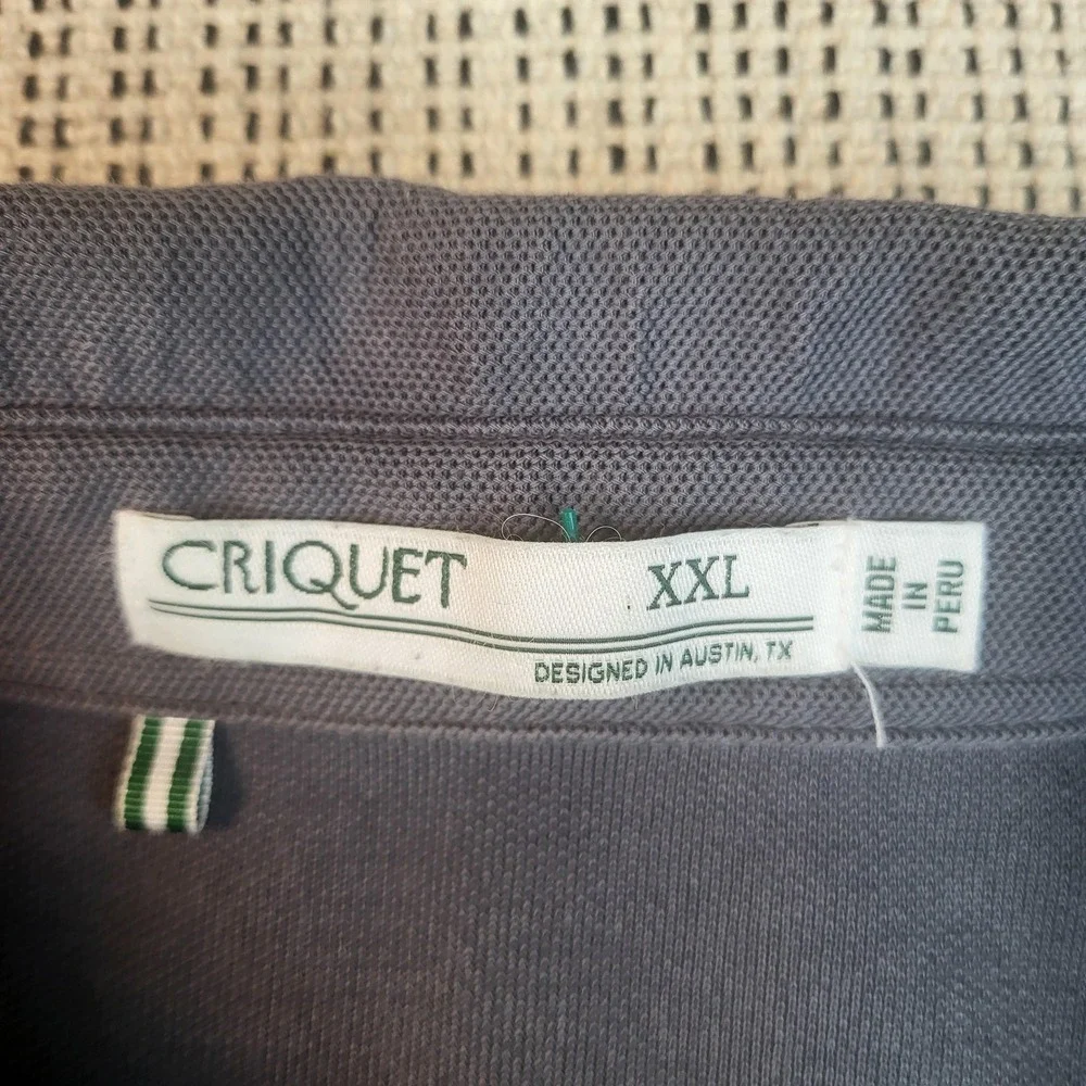 Criquet Polo Shirt Mens 2XL Gray Long Sleeve Pocket‎ Knit Casual Golf Logo